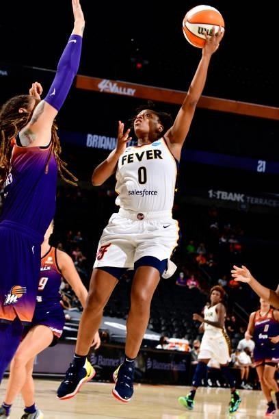 Kelsey Mitchell of the Indiana Fever shoots the ball during the game against the Phoenix Mercury on August 17, 2021 at Footprint Center in Phoenix,...