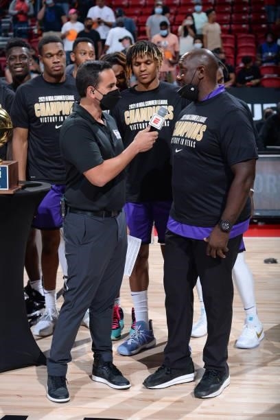 Head Coach Bobby Jackson of the Sacramento Kings is interviewed after winning the 2021 Las Vegas Summer League Championship Game on August 17, 2021...