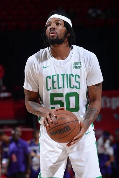 Lawson of the Boston Celtics shoots a free throw against the Sacramento Kings during the 2021 Las Vegas Summer League Championship Game on August 17,...