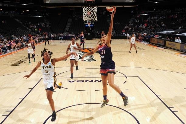 Brianna Turner of the Phoenix Mercury shoots the ball during the game against the Indiana Fever on August 17, 2021 at Footprint Center in Phoenix,...