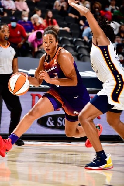 Megan Walker of the Phoenix Mercury drives to the basket during the game against the Indiana Fever on August 17, 2021 at Footprint Center in Phoenix,...
