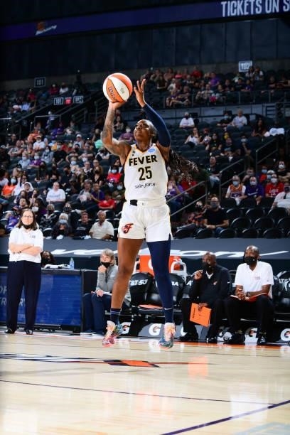 Tiffany Mitchell of the Indiana Fever shoots the ball during the game against the Phoenix Mercury on August 17, 2021 at Footprint Center in Phoenix,...