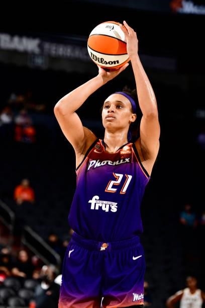 Brianna Turner of the Phoenix Mercury shoots the ball during the game against the Indiana Fever on August 17, 2021 at Footprint Center in Phoenix,...