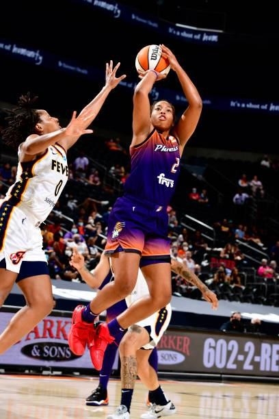 Megan Walker of the Phoenix Mercury shoots the ball during the game against the Indiana Fever on August 17, 2021 at Footprint Center in Phoenix,...