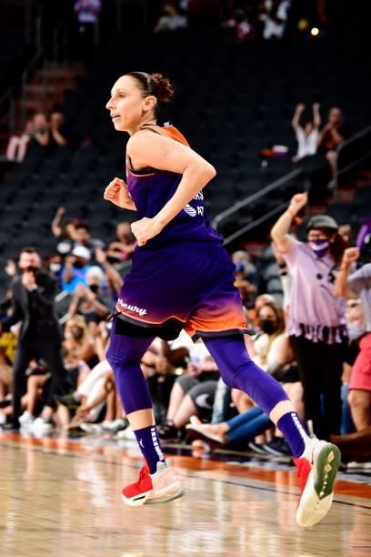 Diana Taurasi of the Phoenix Mercury looks on during the game against the Indiana Fever on August 17, 2021 at Footprint Center in Phoenix, Arizona....
