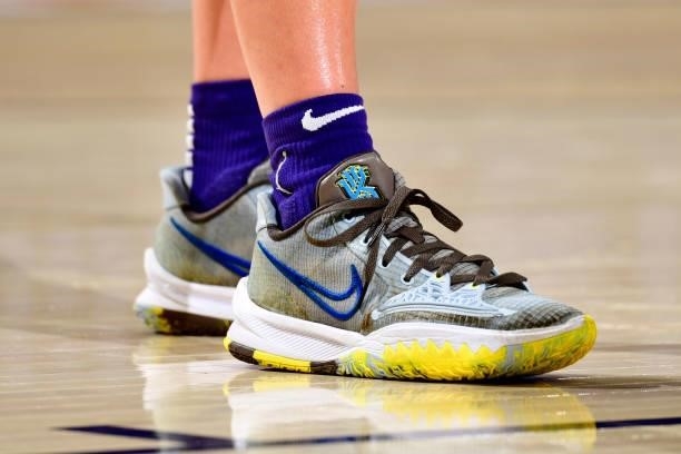 The sneakers of Sophie Cunningham of the Phoenix Mercury during the game against the Indiana Fever on August 17, 2021 at Footprint Center in Phoenix,...