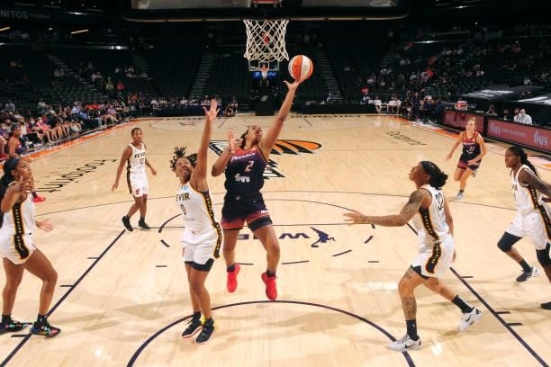 Megan Walker of the Phoenix Mercury shoots the ball during the game against the Indiana Fever on August 17, 2021 at Footprint Center in Phoenix,...