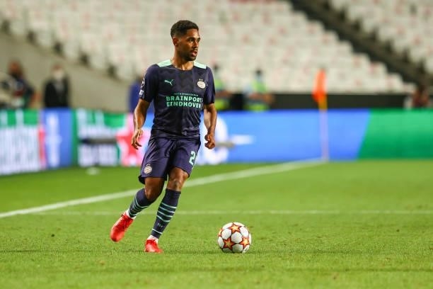 Philipp Mwene of PSV Eindhoven during the UEFA Champions League Play-Offs Leg One match between SL Benfica and PSV Eindhoven at Estadio da Luz on...