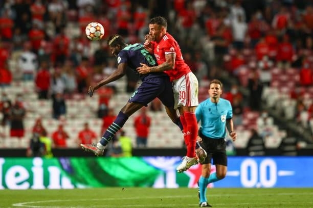 Ibrahim Sangare of PSV Eindhoven vies with Nicolas Otamendi of SL Benfica for the ball possession during the UEFA Champions League Play-Offs Leg One...