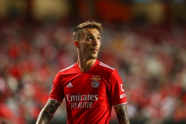 Alex Grimaldo of SL Benfica during the UEFA Champions League Play-Offs Leg One match between SL Benfica and PSV Eindhoven at Estadio da Luz on August...
