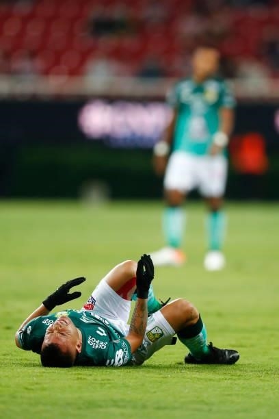 Jean Meneses of Leon reacts during the 5th round match between Chivas and Leon as part of the Torneo Grita Mexico A21 at Akron Stadium on August 18,...