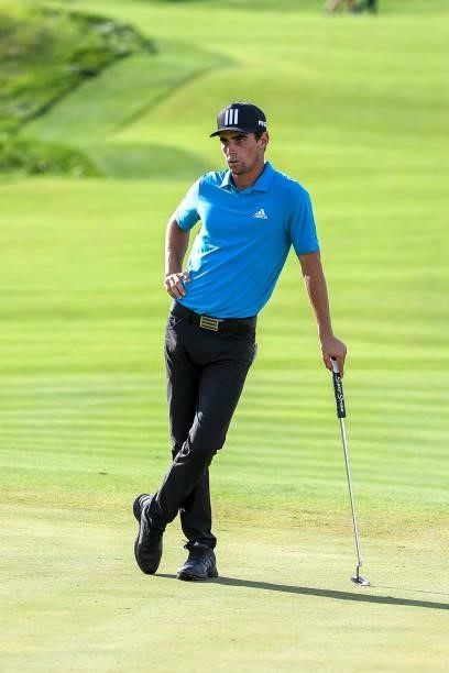 Joaquin Niemann of Chile at the 17th hole during the first round of THE NORTHERN TRUST at Liberty National Golf Club on August 19, 2021 in Jersey...