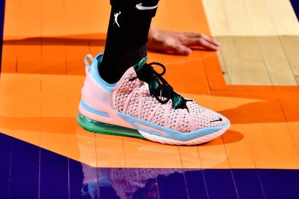 The sneakers worn by Diana Taurasi of the Phoenix Mercury during the game against the Washington Mystics on August 19, 2021 at Footprint Center in...