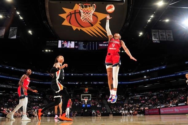 Natasha Cloud of the Washington Mystics shoots the ball during the game against the Phoenix Mercury on August 19, 2021 at Footprint Center in...