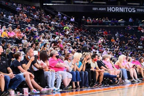 The crowd during the Phoenix Mercury vs. Washington Mystics game on breast cancer awareness night on August 19, 2021 at Phoenix Suns Arena in...