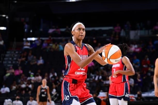 Shatori Walker-Kimbrough of the Washington Mystics shoots a free throw during the game against the Phoenix Mercury on August 19, 2021 at Phoenix Suns...