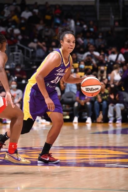 Kristi Toliver of the Los Angeles Sparks handle the ball during the game against the Atlanta Dream on August 19, 2021 at the Staples Center in Los...