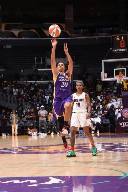 Kristi Toliver of the Los Angeles Sparks shoots the ball against the Atlanta Dream on August 19, 2021 at the Staples Center in Los Angeles,...