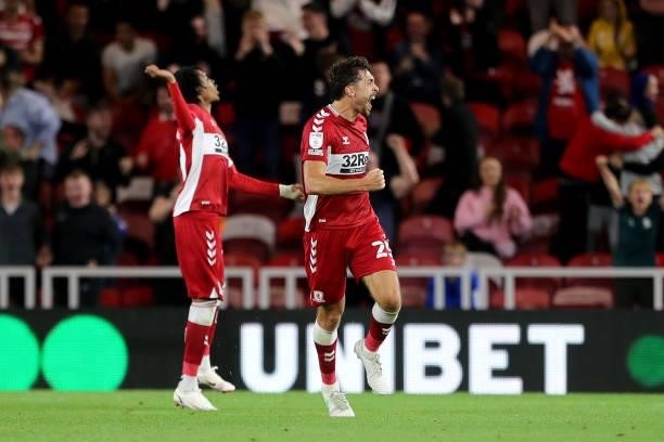Middlesbrough's Matt Crooks celebrates after scoring their second goal during the Sky Bet Championship match between Middlesbrough and Queens Park...