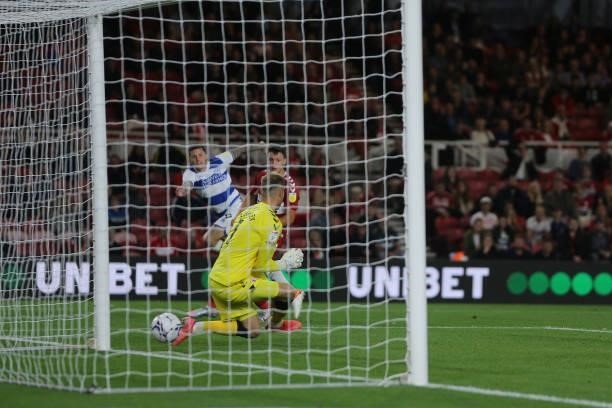 Queens Park Rangers' Lyndon Dykes scores their second goal during the Sky Bet Championship match between Middlesbrough and Queens Park Rangers at the...