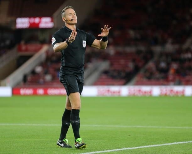 Referee Steve Martin during the Sky Bet Championship match between Middlesbrough and Queens Park Rangers at the Riverside Stadium, Middlesbrough on...