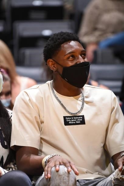 Barrett of the New York Knicks attends the game between the Atlanta Dream and the Los Angeles Sparks on August 19, 2021 at the Staples Center in Los...