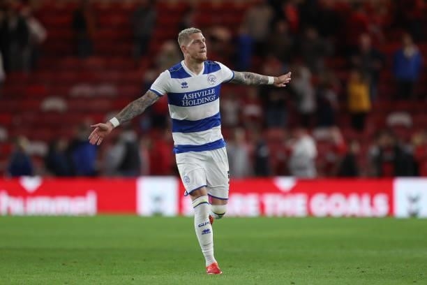 Queens Park Rangers' Jordy de Wijs celebrates after the final whistle of the Sky Bet Championship match between Middlesbrough and Queens Park Rangers...