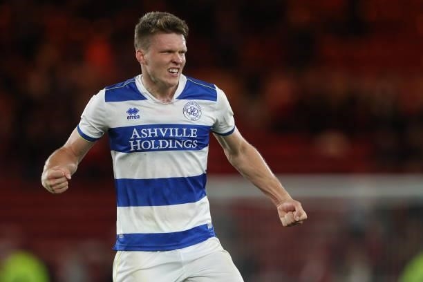 Queens Park Rangers' Rob Dickie celebrates after the Sky Bet Championship match between Middlesbrough and Queens Park Rangers at the Riverside...