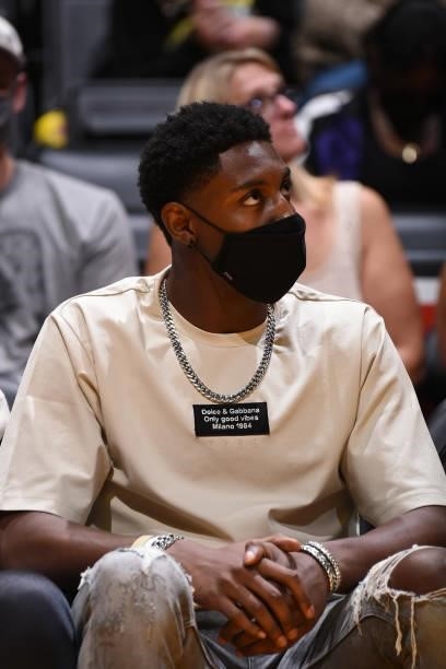 Barrett of the New York Knicks attends the game between the Atlanta Dream and the Los Angeles Sparks on August 19, 2021 at the Staples Center in Los...