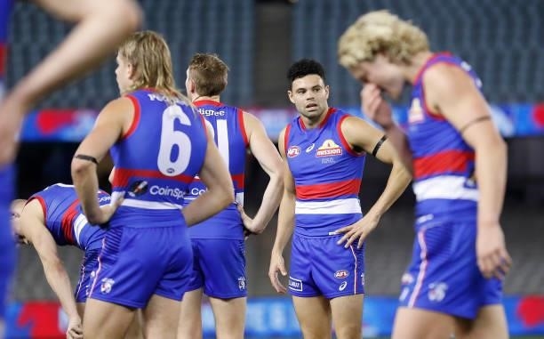 Jason Johannisen of the Bulldogs looks dejected after a loss during the 2021 AFL Round 23 match between the Western Bulldogs and the Port Adelaide...