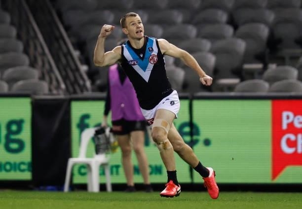 Robbie Gray of the Power celebrates during the 2021 AFL Round 23 match between the Western Bulldogs and the Port Adelaide Power at Marvel Stadium on...