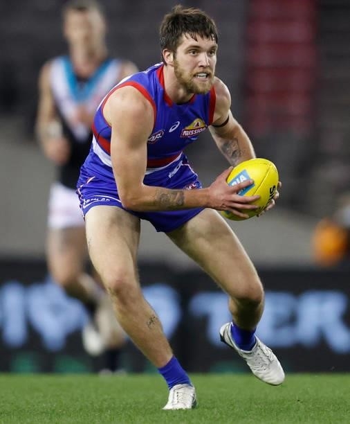 Bailey Williams of the Bulldogs in action during the 2021 AFL Round 23 match between the Western Bulldogs and the Port Adelaide Power at Marvel...
