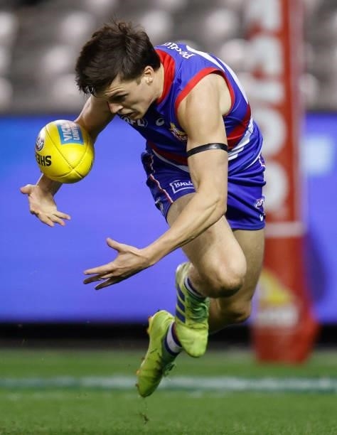 Laitham Vandermeer of the Bulldogs in action during the 2021 AFL Round 23 match between the Western Bulldogs and the Port Adelaide Power at Marvel...