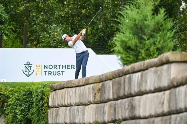 Lanto Griffin plays his shot from the 18th tee during the second round of THE NORTHERN TRUST, the first event of the FedExCup Playoffs, at Liberty...