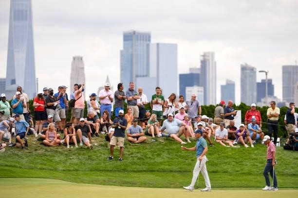 Jordan Spieth tied the course record during the second round of THE NORTHERN TRUST at Liberty National Golf Club on August 20, 2021 in Jersey City,...