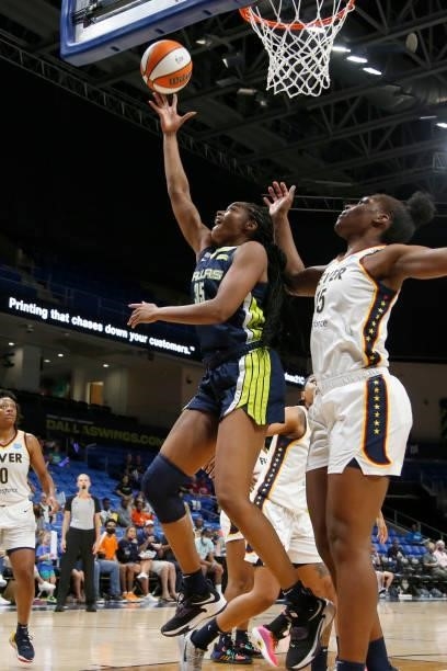 Charli Collier of the Dallas Wings shoots the ball during the game against the Indiana Fever on August 20, 2021 at the College Park Center in...