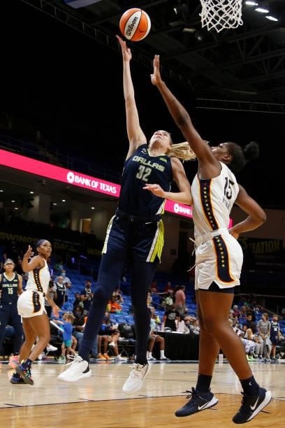 Bella Alarie of the Dallas Wings shoots the ball during the game against the Indiana Fever on August 20, 2021 at the College Park Center in...