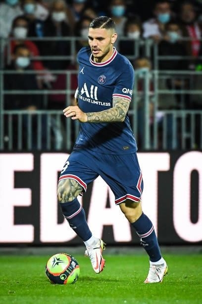 Mauro ICARDI of PSG during the Ligue 1 Uber Eats match between Brest and Paris Saint Germain at Stade Francis Le Ble on August 20, 2021 in Brest,...