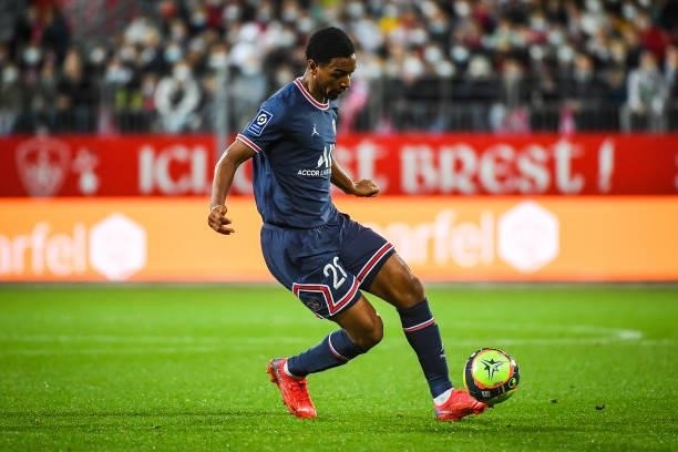 Abdou DIALLO of PSG during the Ligue 1 Uber Eats match between Brest and Paris Saint Germain at Stade Francis Le Ble on August 20, 2021 in Brest,...