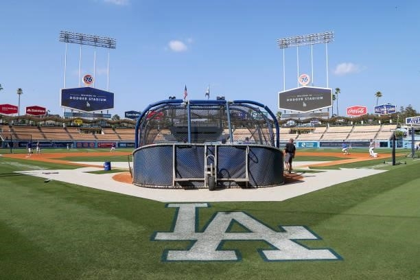 General view during batting practice before the game between the New York Mets and the Los Angeles Dodgers at Dodgers Stadium on Friday, August 20,...