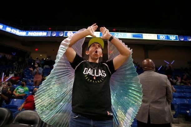 Dallas Wings fan cheers during the game against the Indiana Fever on August 20, 2021 at the College Park Center in Arlington, TX. NOTE TO USER: User...