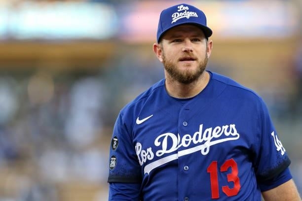 Max Muncy of the Los Angeles Dodgers is seen before the game between the New York Mets and the Los Angeles Dodgers at Dodgers Stadium on Friday,...