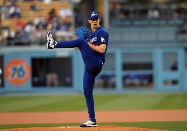 Starting pitcher Walker Buehler of the Los Angeles Dodgers, wearing the Dodgers' new uniform "Los Dodgers