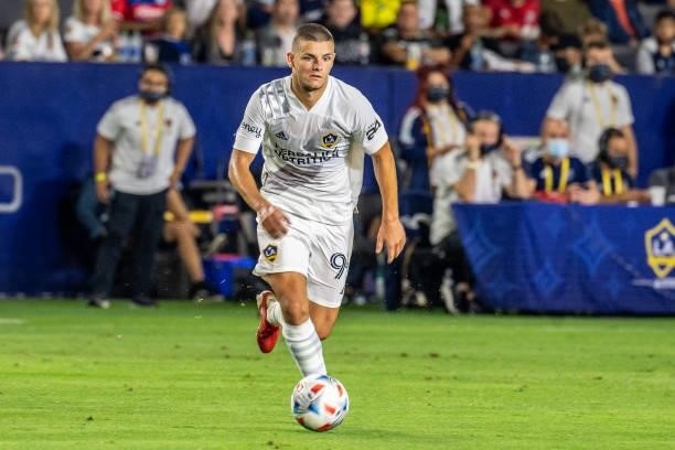 Dejan Joveljic of Los Angeles Galaxy controls the ball during the game against San Jose Earthquakes at the Dignity Health Sports Park on August 20,...