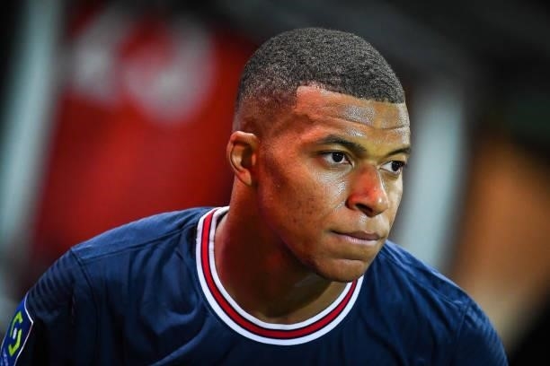 Kylian MBAPPE of PSG during the Ligue 1 Uber Eats match between Brest and Paris Saint Germain at Stade Francis Le Ble on August 20, 2021 in Brest,...