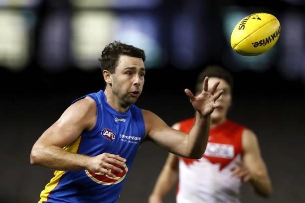 Rory Atkins of the Suns in action during the 2021 AFL Round 23 match between the Sydney Swans and the Gold Coast Suns at Marvel Stadium on August 21,...