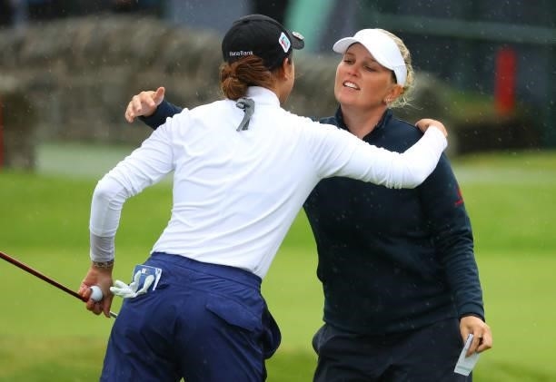 Nanna Koerstz Madsen of Denmark , finishes her round at the 18th hole during Day Three of the AIG Women's Open at Carnoustie Golf Links on August 21,...