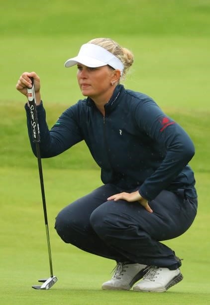 Nanna Koerstz Madsen of Denmark looks over a putt as she finishes her round at the 18th hole during Day Three of the AIG Women's Open at Carnoustie...
