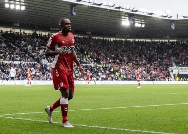 Middlesbrough's Uche Ikpeazu walks off after being substituted during the Sky Bet Championship match between Derby County and Middlesbrough at Pride...