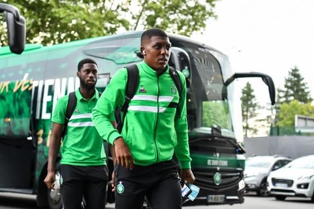 Zaydou YOUSSOUF of Saint Etienne arrives at the stadium prior to the French Ligue 1 Uber Eats soccer match between Saint Etienne and Lille at Stade...